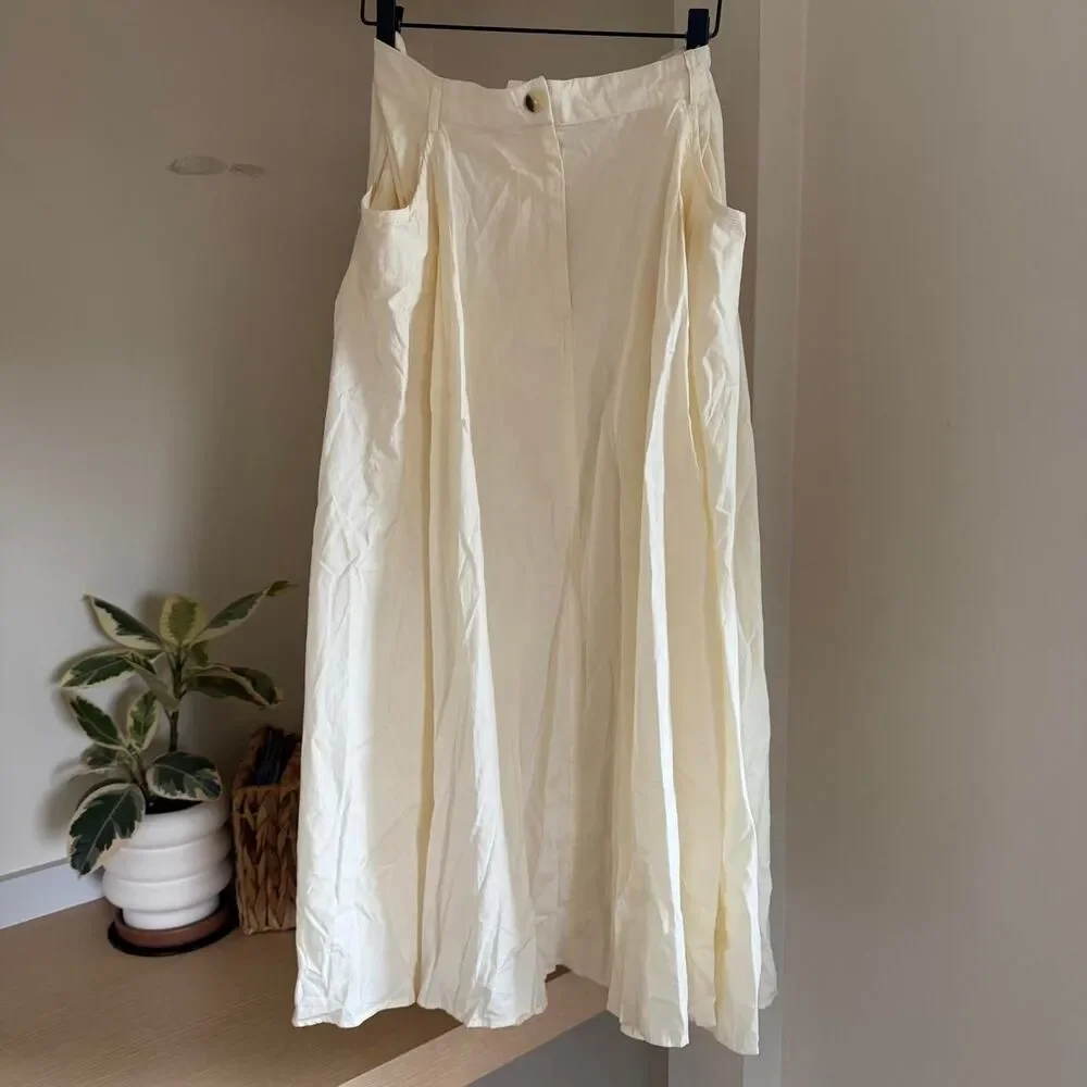 Free People All Around Cotton Midi Skirt in Parchment size Large NWT